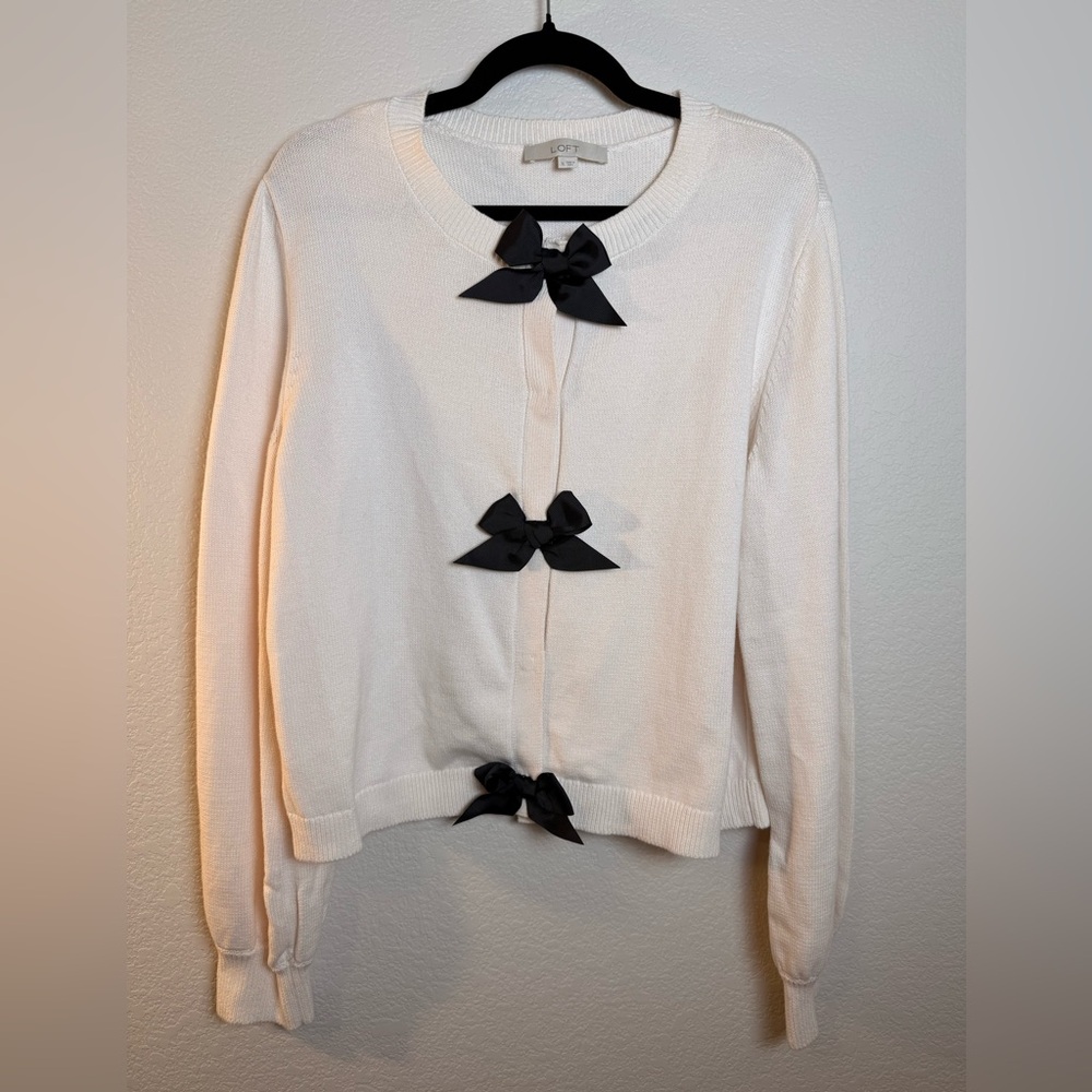 LOFT Ivory Knit Bow Tie Sweater Women’s XL